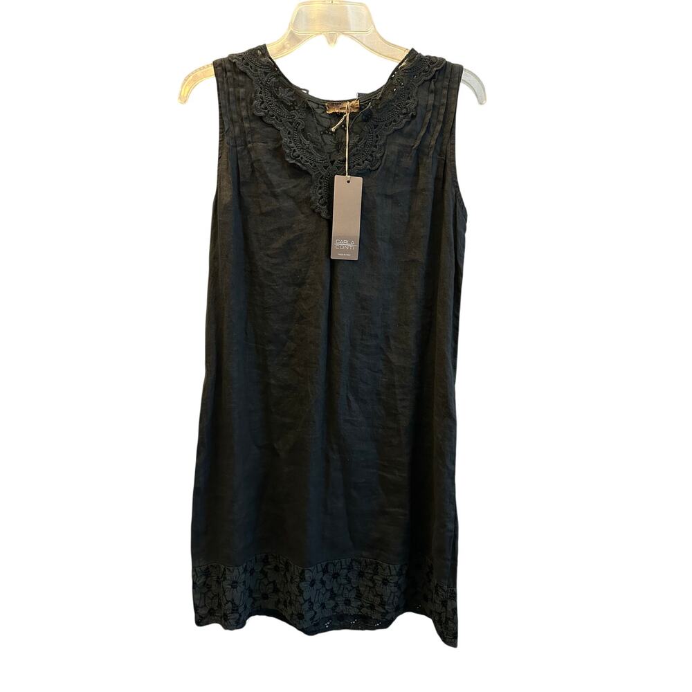 Carla Conti Made in Italy Linen Sleeveless Dress w/ Cotton Eyelets Gray XS NWT